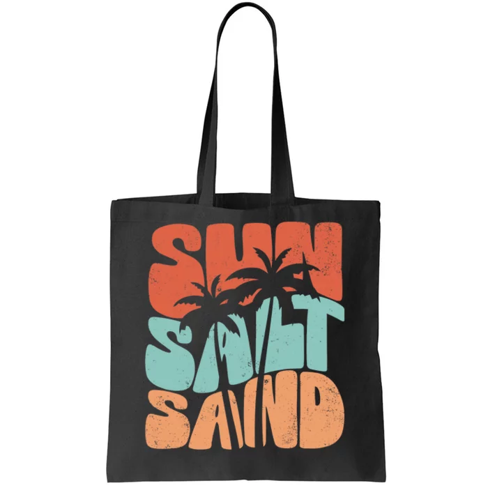 Sun Salt Sand Funny Beach Lover Summer Vacation Palm Tree Tote Bag