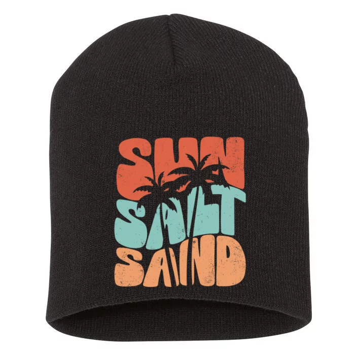 Sun Salt Sand Funny Beach Lover Summer Vacation Palm Tree Short Acrylic Beanie