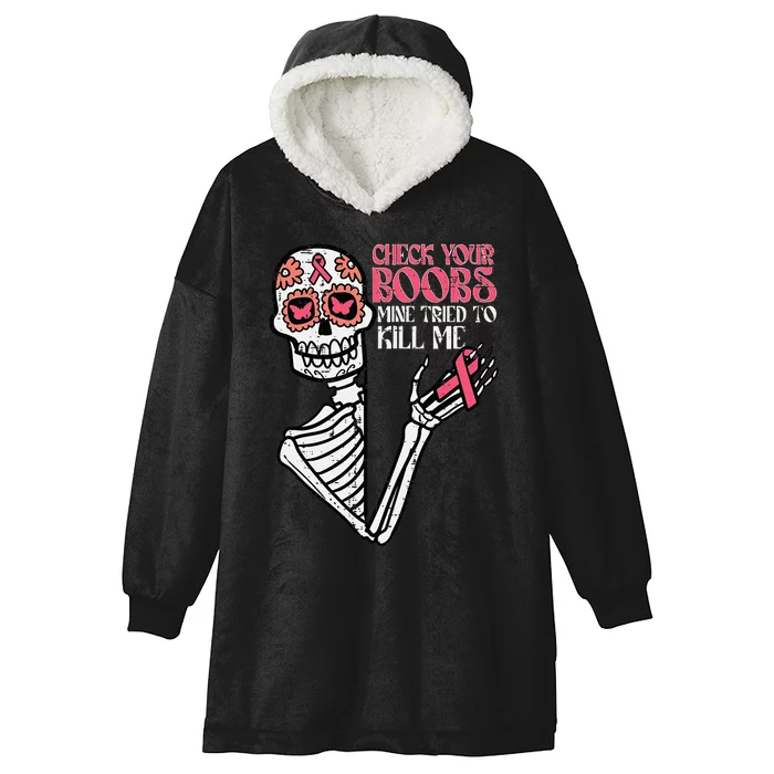 Sugar Skull Skeleton Funny Breast Cancer Awareness Women Hooded Wearable Blanket