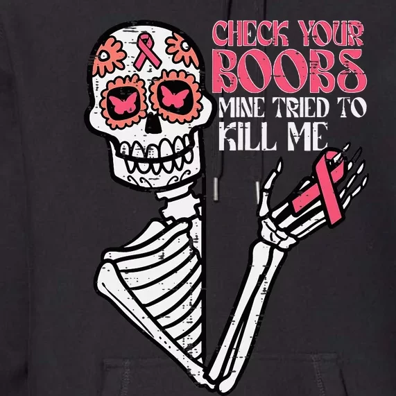 Sugar Skull Skeleton Funny Breast Cancer Awareness Women Premium Hoodie