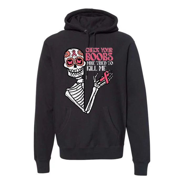 Sugar Skull Skeleton Funny Breast Cancer Awareness Women Premium Hoodie