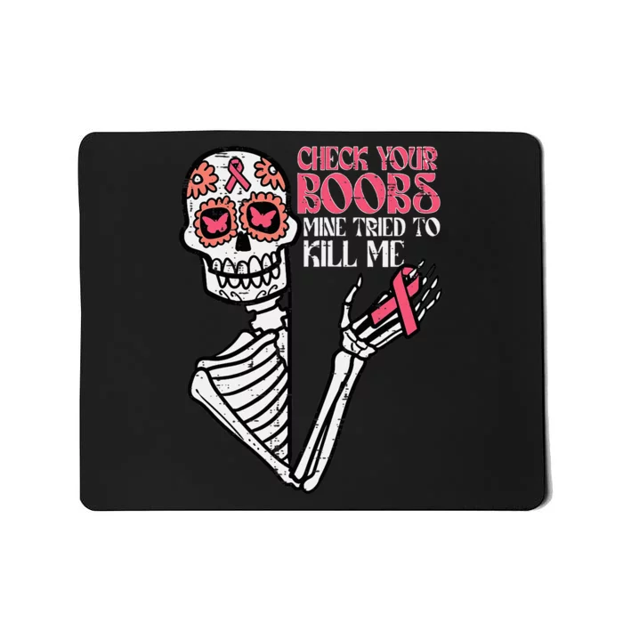 Sugar Skull Skeleton Funny Breast Cancer Awareness Women Mousepad