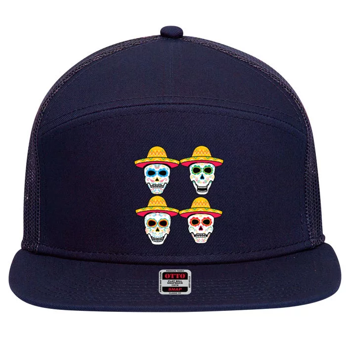 Sugar Skull Sombrero Dia De Los Muertos Mexican Day Of Dead 7 Panel Mesh Trucker Snapback Hat