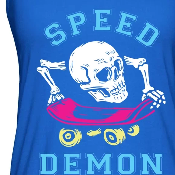 Skateboard Skull Skateboarding Retro Rad Skater Skate Grunge Cool Gift Ladies Essential Flowy Tank