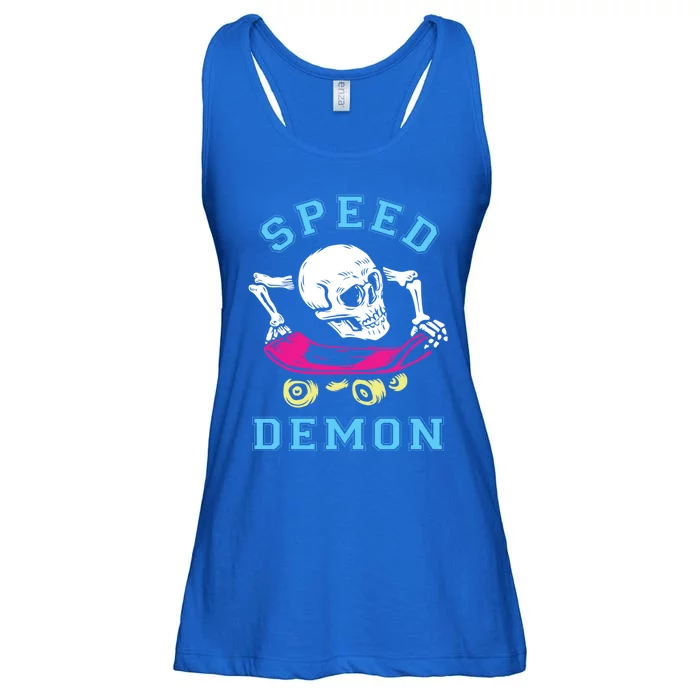 Skateboard Skull Skateboarding Retro Rad Skater Skate Grunge Cool Gift Ladies Essential Flowy Tank