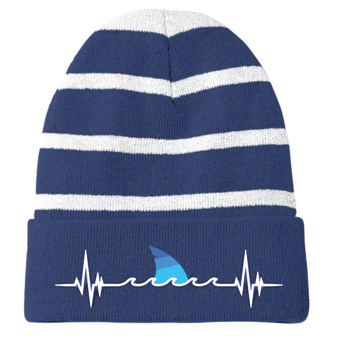 Shark Shirts, Shark Lover Gift, Shark Heartbeat Striped Beanie with Solid Band