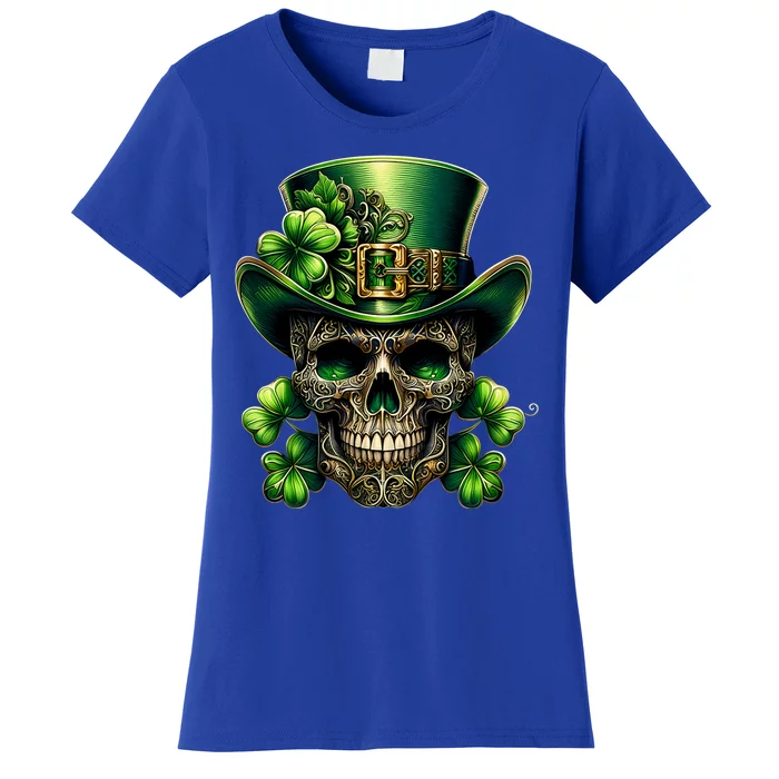 Sugar Skull St Patrick Day Of The Dead Lucky Shamrock Women's T-Shirt