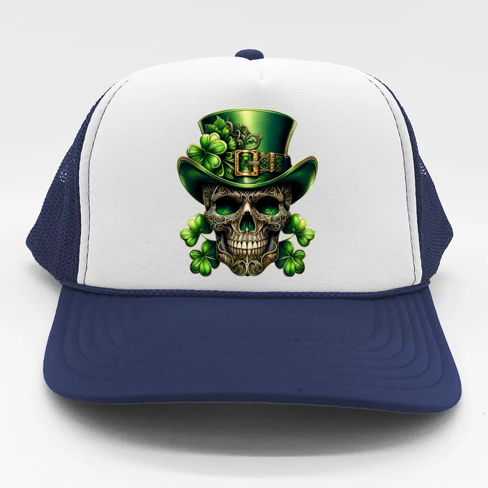 Sugar Skull St Patrick Day Of The Dead Lucky Shamrock Trucker Hat