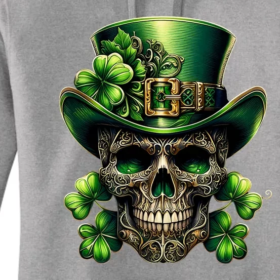 Sugar Skull St Patrick Day Of The Dead Lucky Shamrock Women's Pullover Hoodie