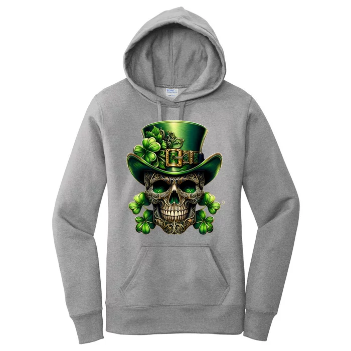 Sugar Skull St Patrick Day Of The Dead Lucky Shamrock Women's Pullover Hoodie