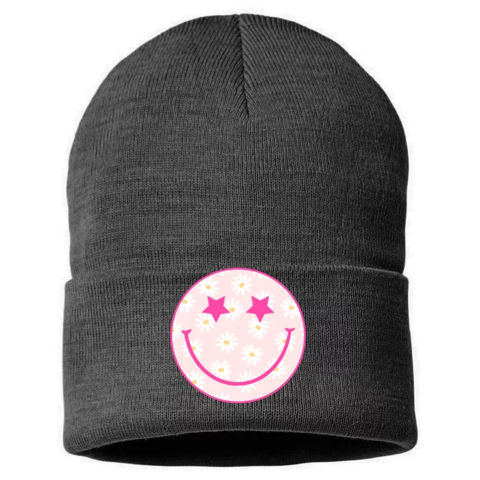 Sunflower Star Smiley Retro Sustainable Knit Beanie