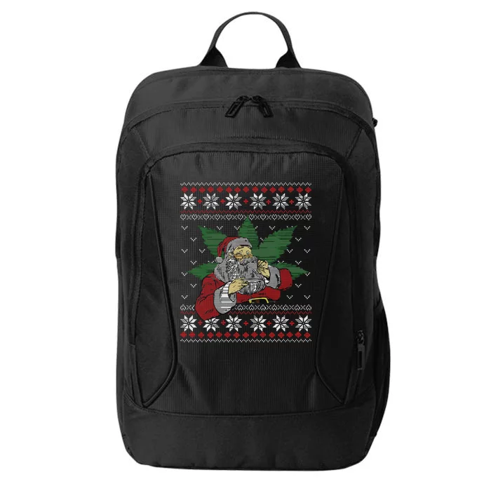 Santa Stoner Smoking Weed 420 Cannabis Humor Ugly Christmas City Backpack