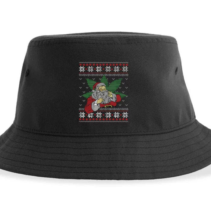 Santa Stoner Smoking Weed 420 Cannabis Humor Ugly Christmas Sustainable Bucket Hat