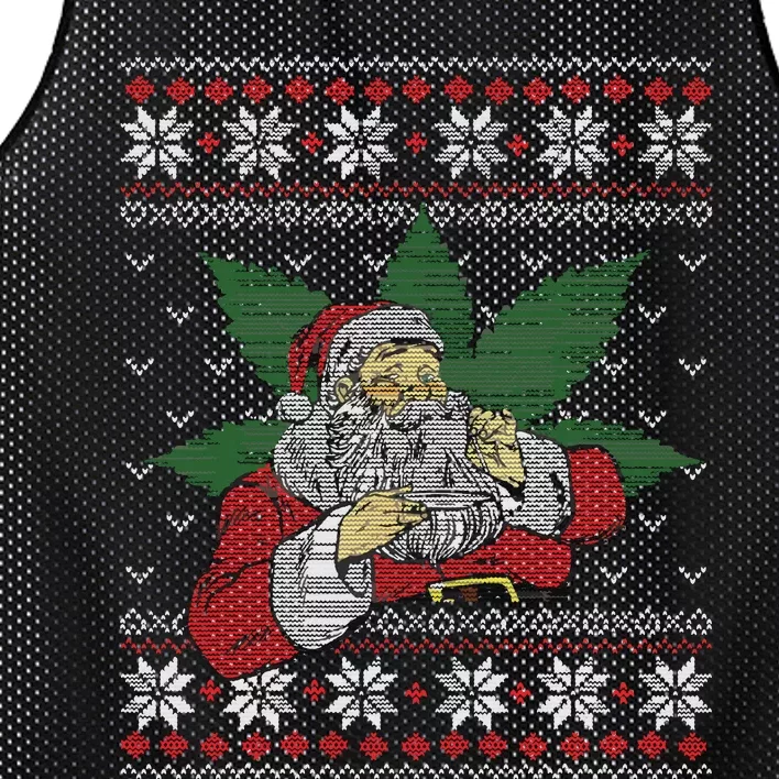 Santa Stoner Smoking Weed 420 Cannabis Humor Ugly Christmas Mesh Reversible Basketball Jersey Tank