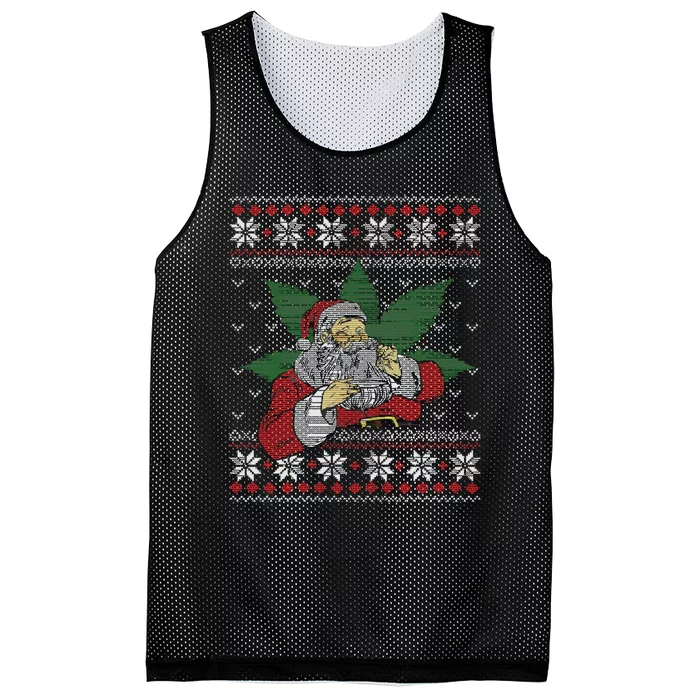 Santa Stoner Smoking Weed 420 Cannabis Humor Ugly Christmas Mesh Reversible Basketball Jersey Tank