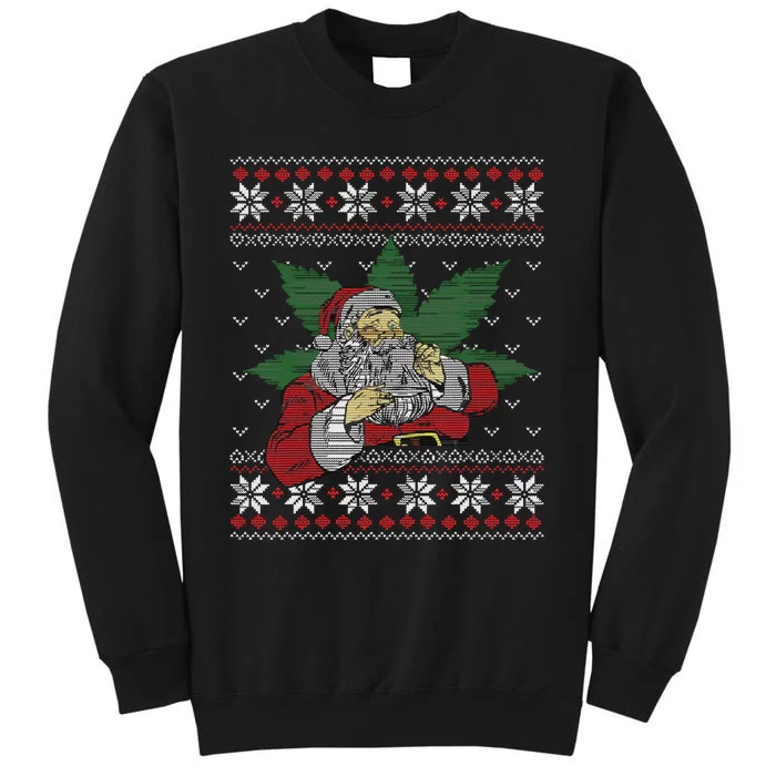 Santa Stoner Smoking Weed 420 Cannabis Humor Ugly Christmas Tall Sweatshirt