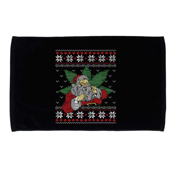 Santa Stoner Smoking Weed 420 Cannabis Humor Ugly Christmas Microfiber Hand Towel