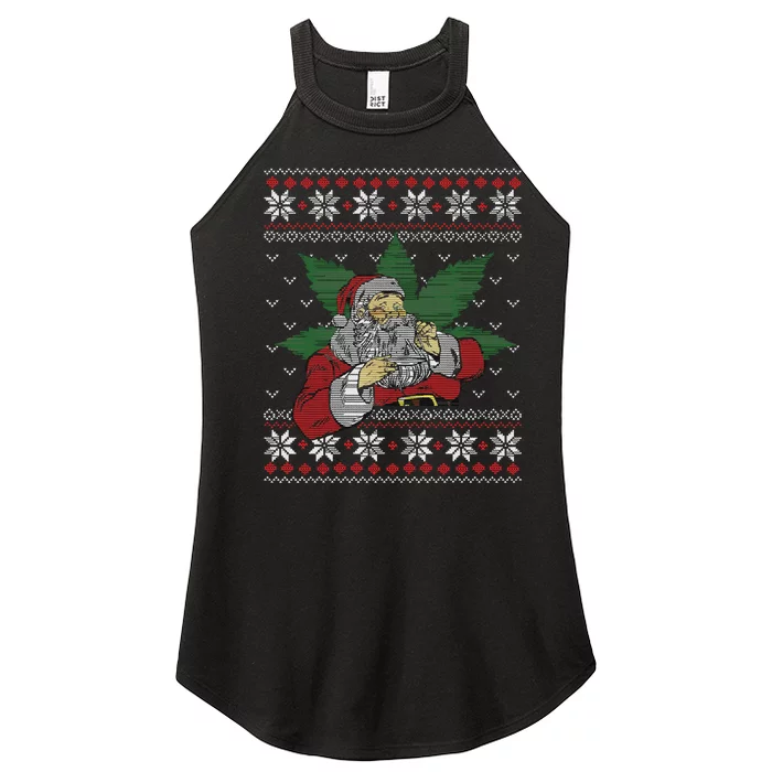 Santa Stoner Smoking Weed 420 Cannabis Humor Ugly Christmas Women’s Perfect Tri Rocker Tank