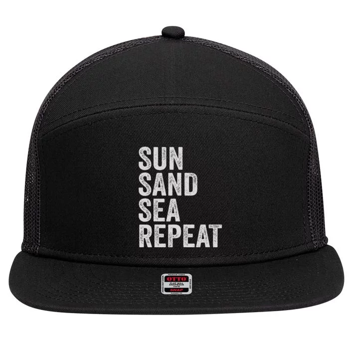 Sun Sand Sea Repeat Beach Surf Life Style Summer Vacation 7 Panel Mesh Trucker Snapback Hat