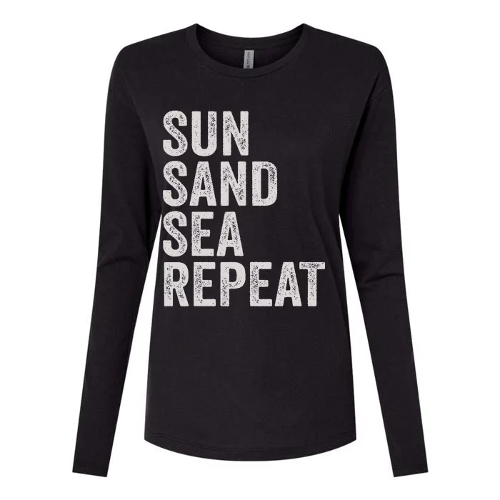 Sun Sand Sea Repeat Beach Surf Life Style Summer Vacation Womens Cotton Relaxed Long Sleeve T-Shirt