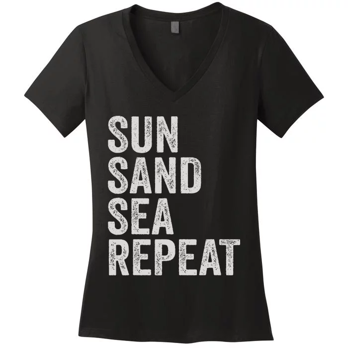 Sun Sand Sea Repeat Beach Surf Life Style Summer Vacation Women's V-Neck T-Shirt