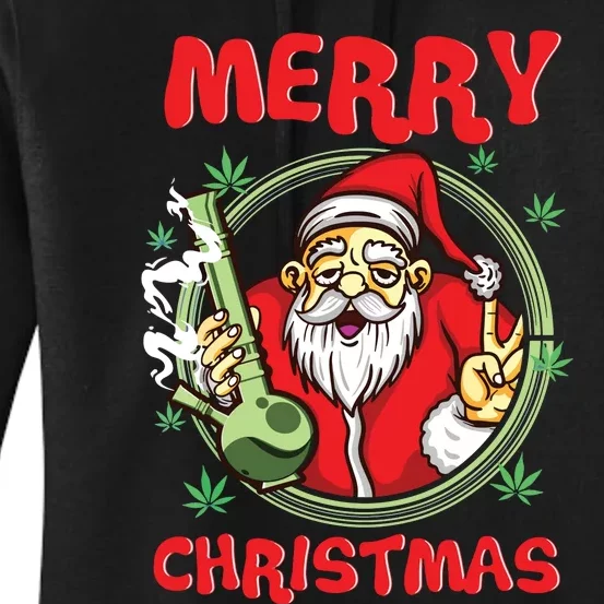 Smoking Santa Stoned On Christmas From His Fav Marijuana Women's Pullover Hoodie