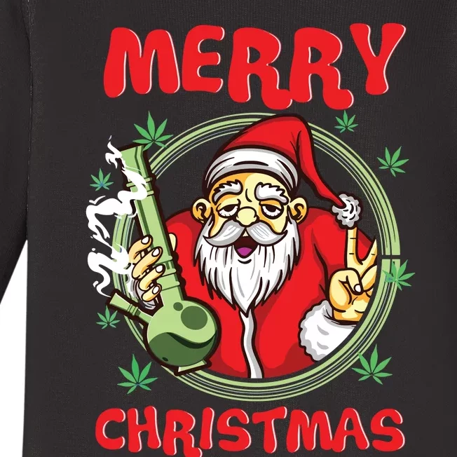 Smoking Santa Stoned On Christmas From His Fav Marijuana Baby Long Sleeve Bodysuit