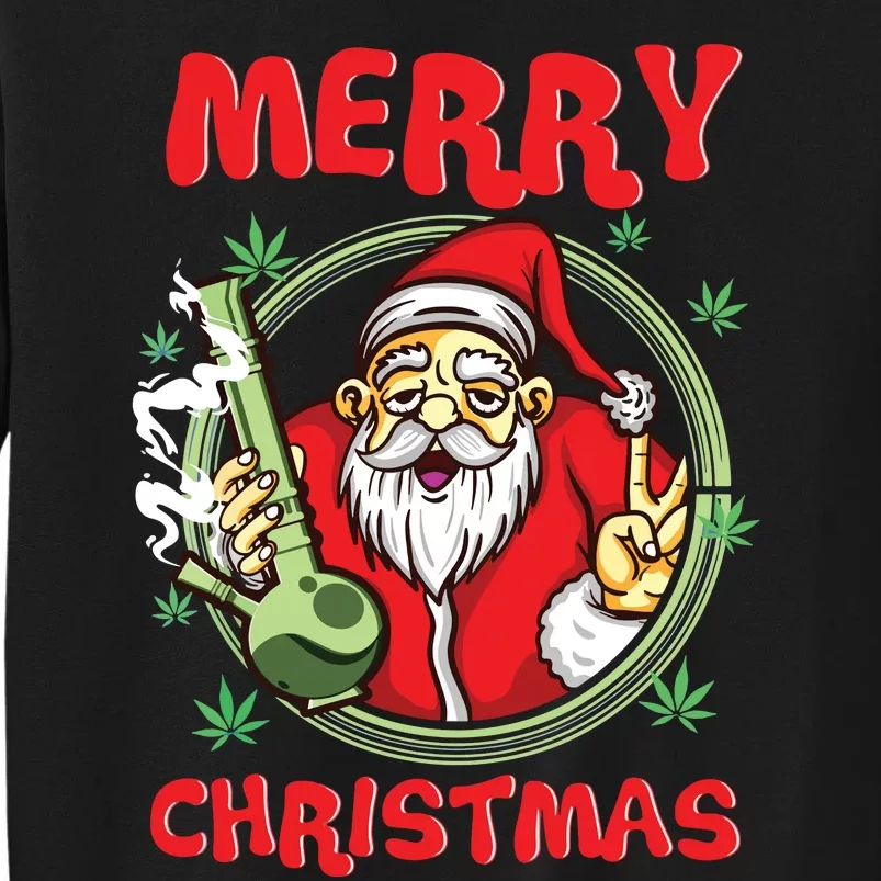 Smoking Santa Stoned On Christmas From His Fav Marijuana Tall Sweatshirt