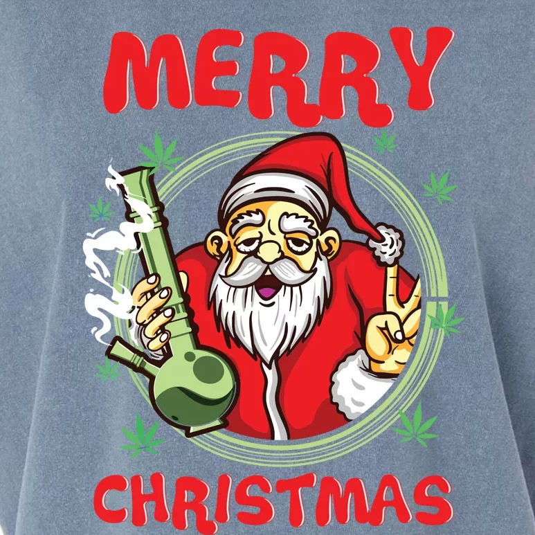 Smoking Santa Stoned On Christmas From His Fav Marijuana Garment-Dyed Women's Muscle Tee