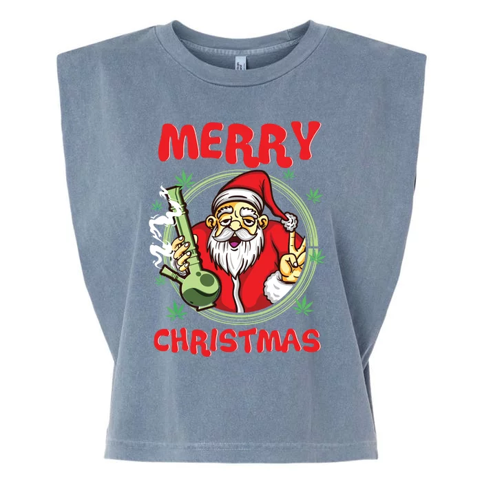 Smoking Santa Stoned On Christmas From His Fav Marijuana Garment-Dyed Women's Muscle Tee