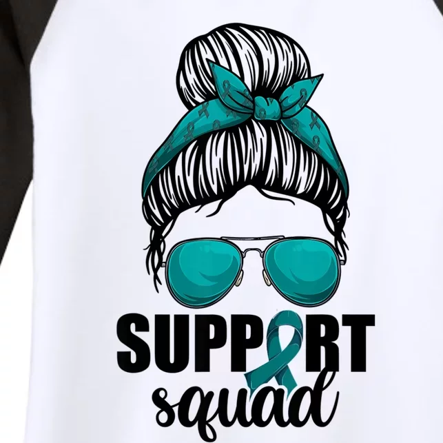 Support Squad Shirts Ovarian Cancer Messy Bun Women's Tri-Blend 3/4-Sleeve Raglan Shirt