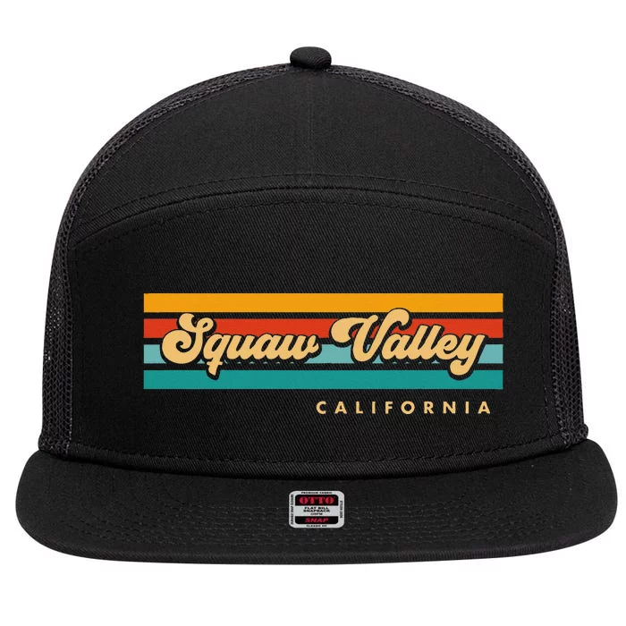 Sunset Stripes Squaw Valley California 7 Panel Mesh Trucker Snapback Hat