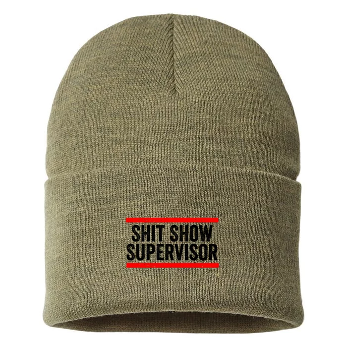 Shit Show Supervisor Sarcastic Distressed Sustainable Knit Beanie