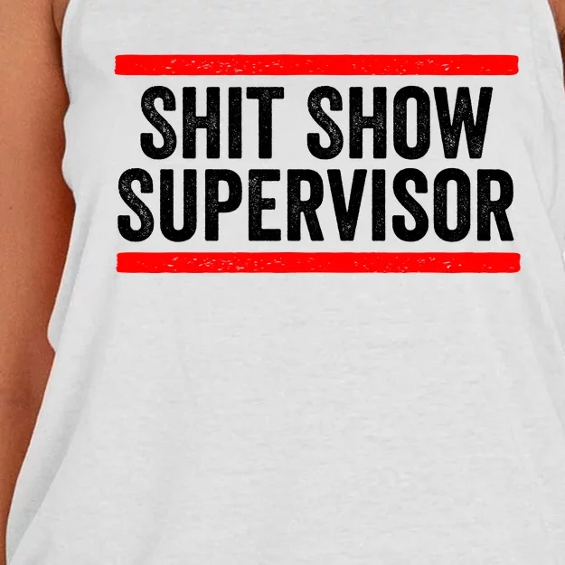 Shit Show Supervisor Sarcastic Distressed Women's Knotted Racerback Tank