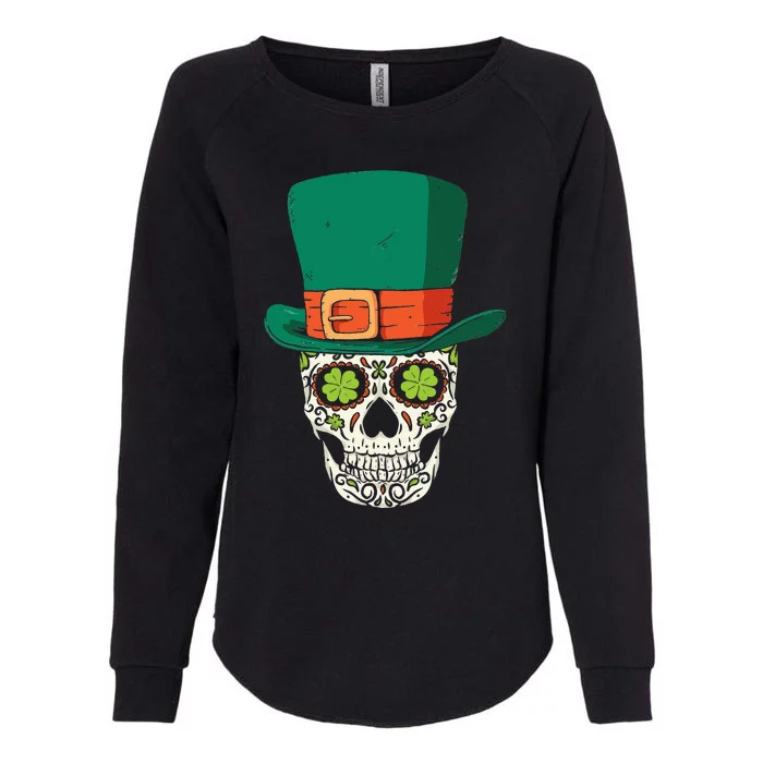 Sugar Skull St Patricks Day Leprechaun Shamrock Irish Gifts Womens California Wash Sweatshirt