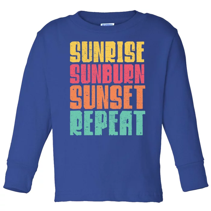 Sunrise Sunburn Sunset Repeat Beach Retro Distressed Typo Gift Toddler Long Sleeve Shirt