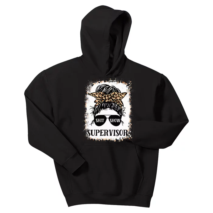 Shit Show Supervisor Women Casual Messy Bun Bleached Kids Hoodie