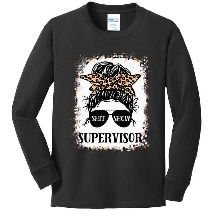 Shit Show Supervisor Women Casual Messy Bun Bleached Kids Long Sleeve Shirt