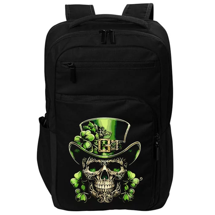 Sugar Skull St Patrick Day Of The Dead Lucky Shamrock Impact Tech Backpack