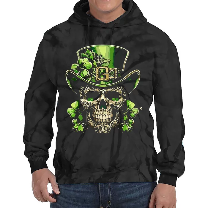 Sugar Skull St Patrick Day Of The Dead Lucky Shamrock Tie Dye Hoodie