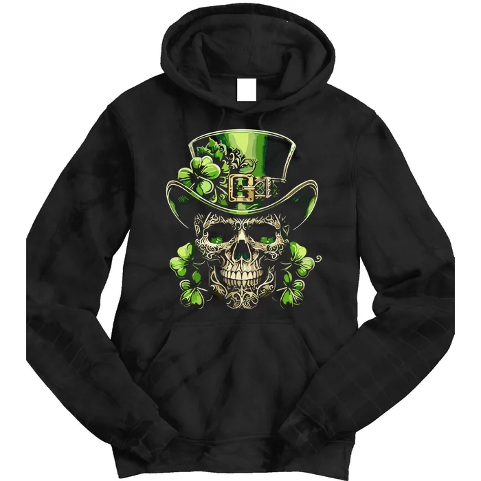 Sugar Skull St Patrick Day Of The Dead Lucky Shamrock Tie Dye Hoodie