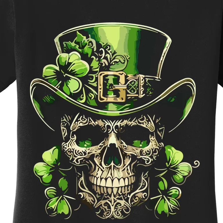 Sugar Skull St Patrick Day Of The Dead Lucky Shamrock Women's T-Shirt