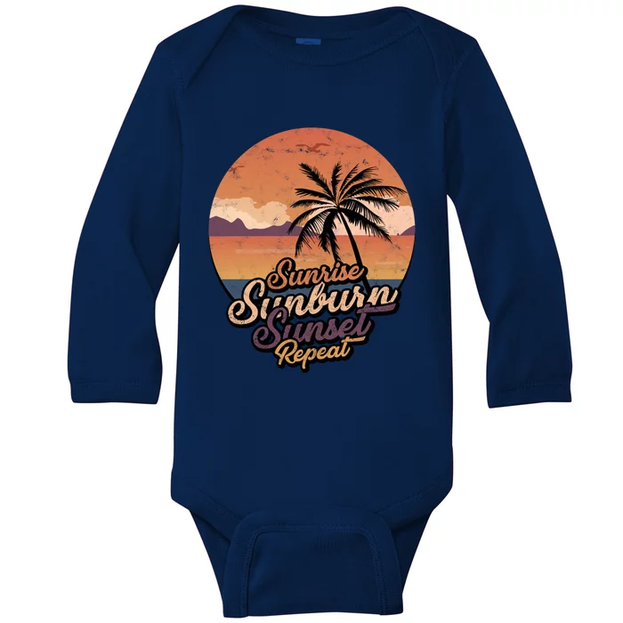 Sunrise Sunburn Sunset Repeat Summer Paradise Vacation Gift Baby Long Sleeve Bodysuit