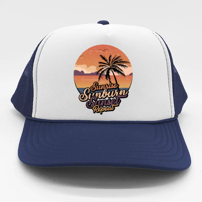 Sunrise Sunburn Sunset Repeat Summer Paradise Vacation Gift Trucker Hat