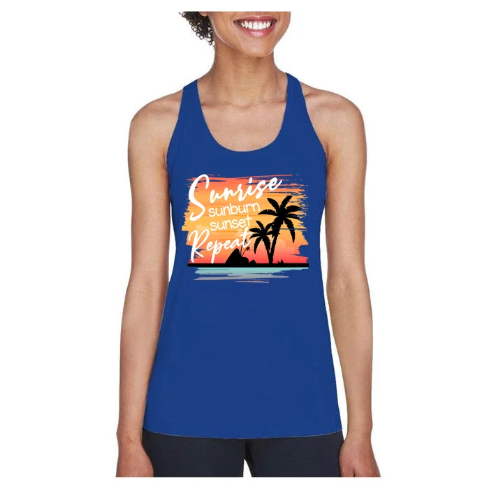 Sunrise Sunburn Sunset Repeat Beach Saying Cool Gift Women's Racerback Tank