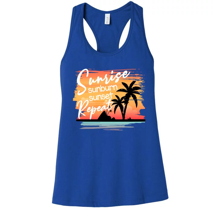 Sunrise Sunburn Sunset Repeat Beach Saying Cool Gift Women's Racerback Tank