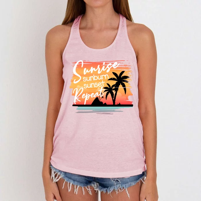 Sunrise Sunburn Sunset Repeat Beach Saying Cool Gift Women's Knotted Racerback Tank