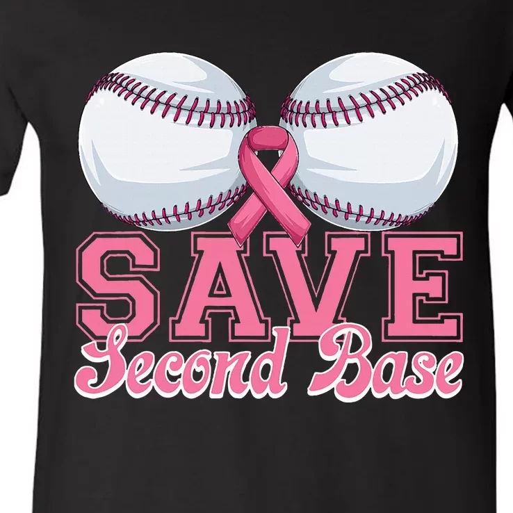 Save Second Softball Base Breast Cancer Awareness V-Neck T-Shirt