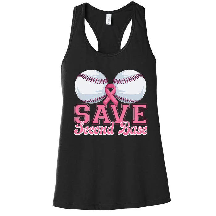 Save Second Softball Base Breast Cancer Awareness Women's Racerback Tank