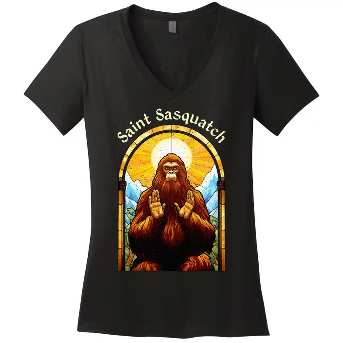 Saint Sasquatch Stained Glass Window – Squatch Women's V-Neck T-Shirt